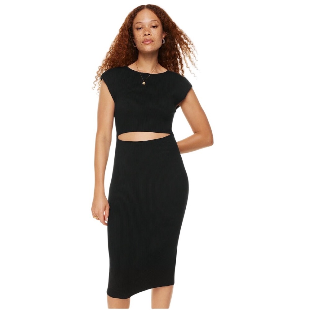 NWT Aritzia Wilfred Free Cut-Out Knit Black Ribbed Midi Sweater Dress XS